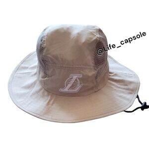 New LA NBA Lakers Bucket Hat ONE SIZE Tan Brown Cream String Tie Los Angeles NWT